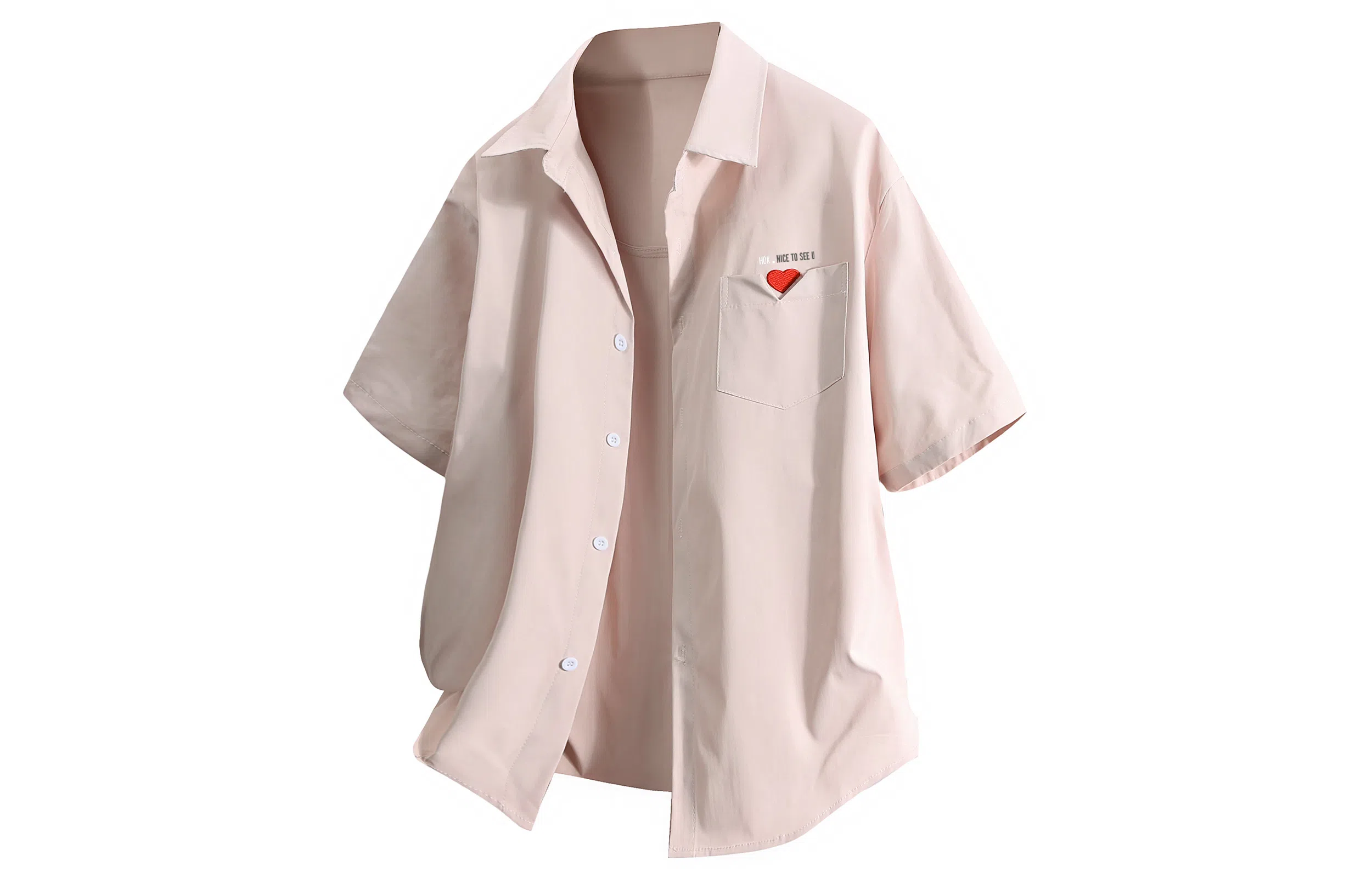 王者荣耀 标语款 美式高街刺绣爱心字母潮宽松舒适高街痞帅高级感休闲百搭打底短袖衬衫 男女同款