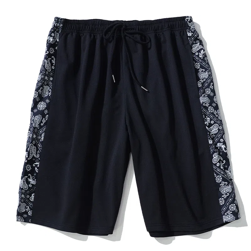 乱步 学生腰果花阔腿五分裤外穿宽松直筒中裤子休闲短裤 男女同款