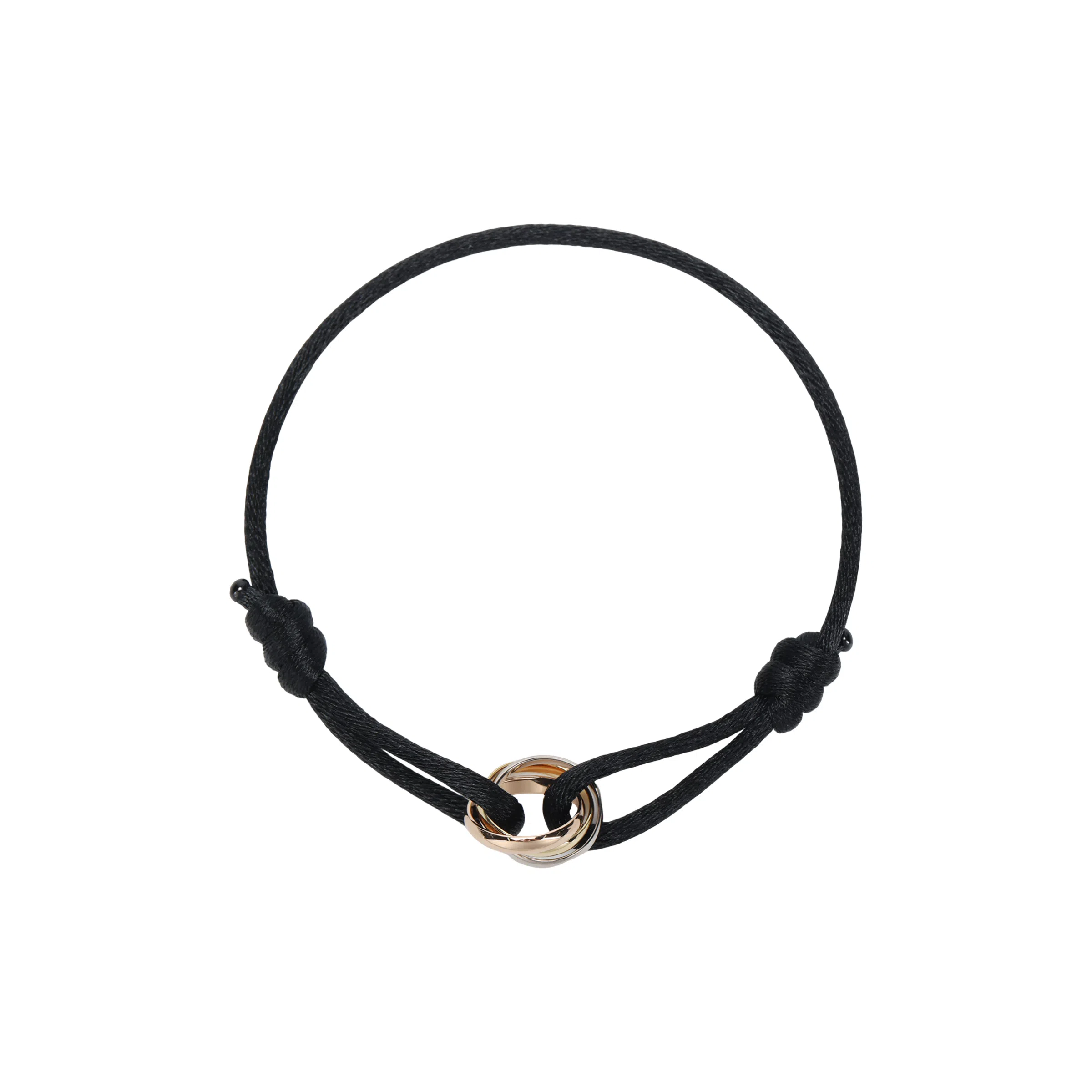 Cartier Trinity Bracelet Black Cord White Gold Rose Gold Men