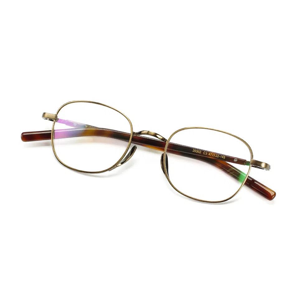 【可配度数】 青雉作 日式精英金丝边设计师小方框高级眼镜超轻近视镜框一体鼻托 纯钛 长方形 光学镜架 男女同款情侣款 古金 古银 日本金