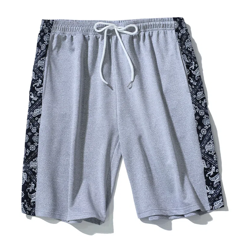 乱步 学生腰果花阔腿五分裤外穿宽松直筒中裤子休闲短裤 男女同款