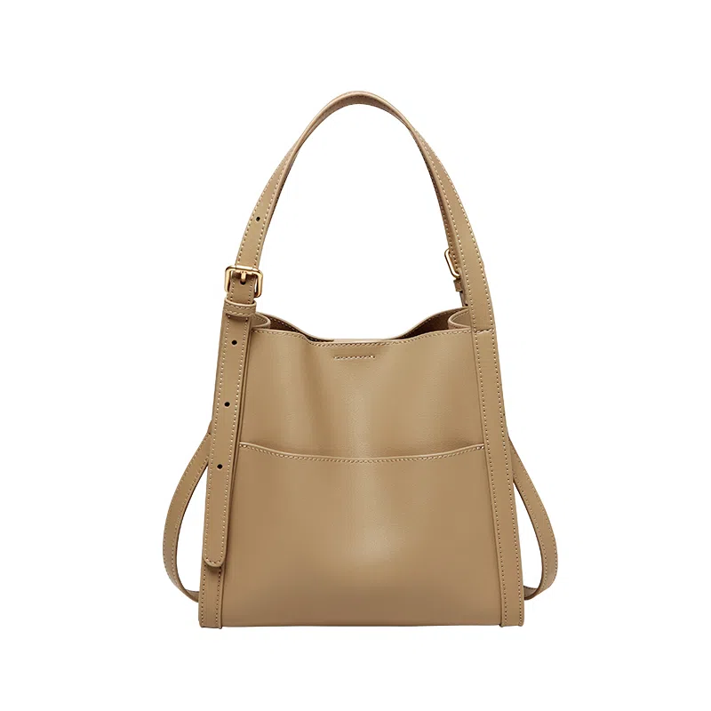 纳兰杜 通勤时尚斜挎包高级感百搭简约牛皮手提单肩包 大号 女款 可可棕/杏色