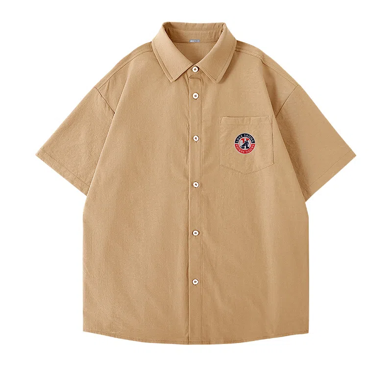 红豆 冰丝凉感顺滑基础款美式复古潮流工装衬衣休闲宽松轻薄透气舒适有型接触凉感百搭宽松纽扣翻领户外短袖衬衫 男女同款