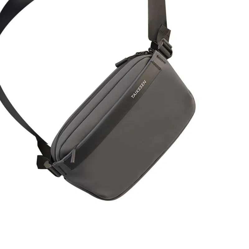 泰克森 休闲磁吸扣 牛津纺 胸包 男女同款情侣款 黑色/灰色