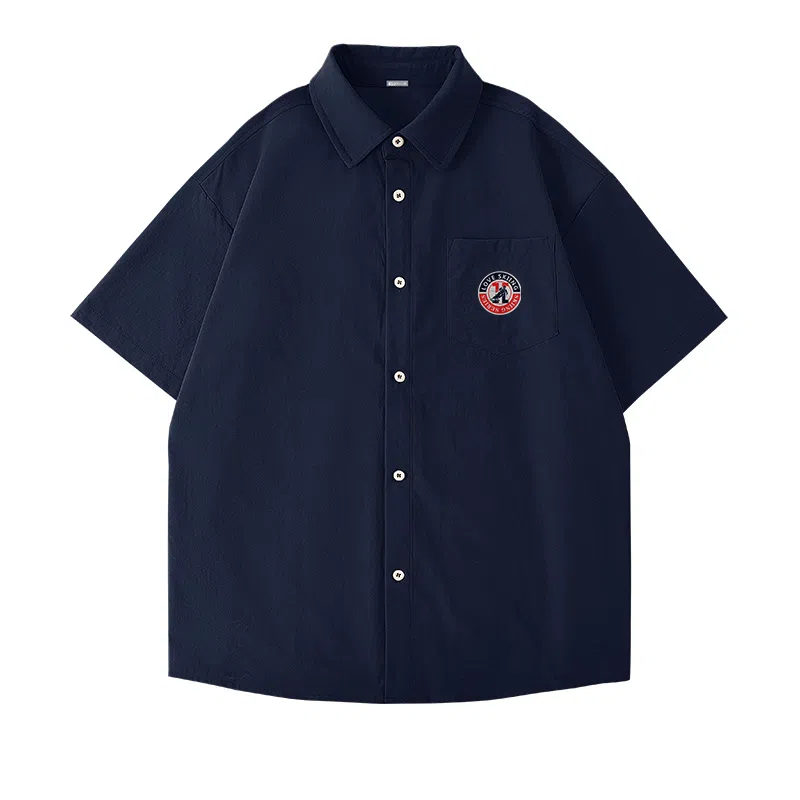 红豆 冰丝凉感顺滑基础款美式复古潮流工装衬衣休闲宽松轻薄透气舒适有型接触凉感百搭宽松纽扣翻领户外短袖衬衫 男女同款