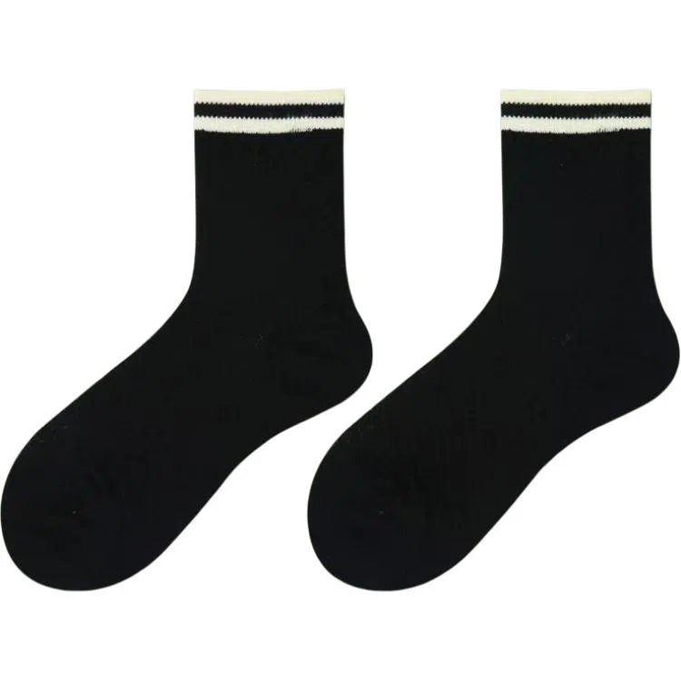 北极绒 花边镂空条纹运动中筒袜 女款