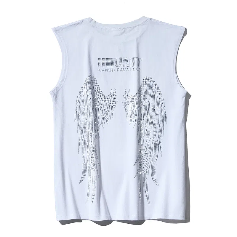 乱步 美式潮流烫钻印花纯棉宽松休闲个性无袖背心 男女同款