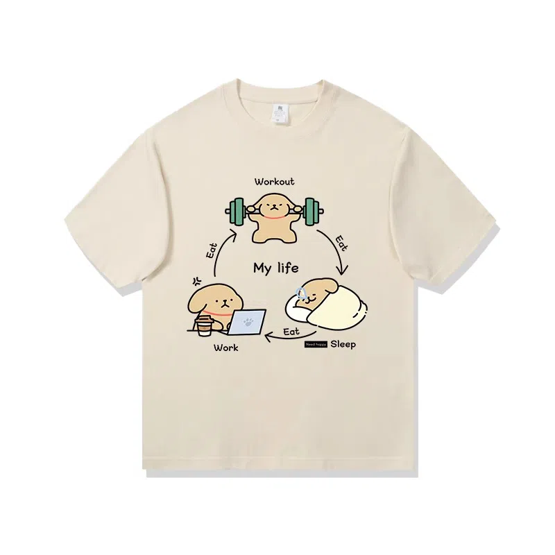 莫代尔 舒适宽松纯棉柔软亲肤百搭休闲气质简约潮流设计感时尚短袖多色可选圆领大学生卫衣外出可穿打底衣 男女同款