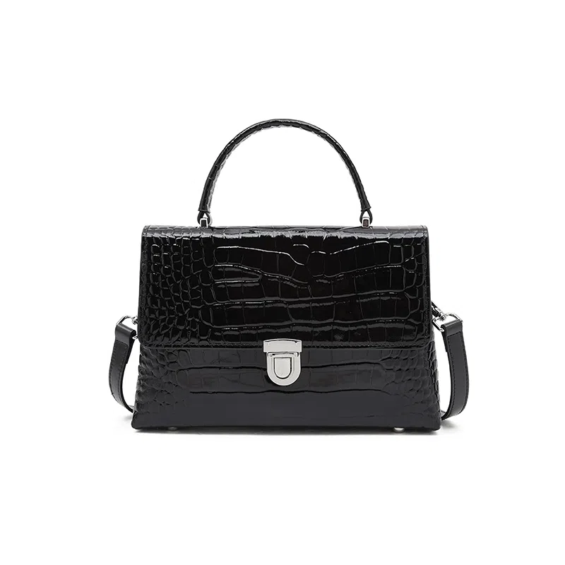 老人头 大气高级感鳄鱼纹小众设计感简约凯莉包 牛皮革 单肩斜挎手提包 常规 女款 黑色/红色/棕色