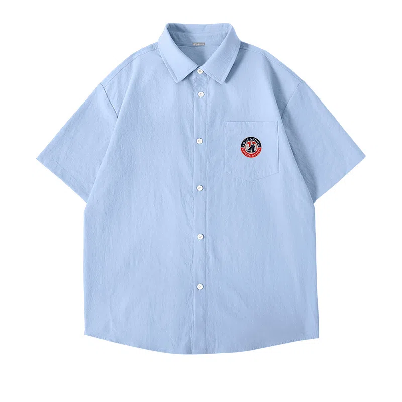 红豆 冰丝凉感顺滑基础款美式复古潮流工装衬衣休闲宽松轻薄透气舒适有型接触凉感百搭宽松纽扣翻领户外短袖衬衫 男女同款