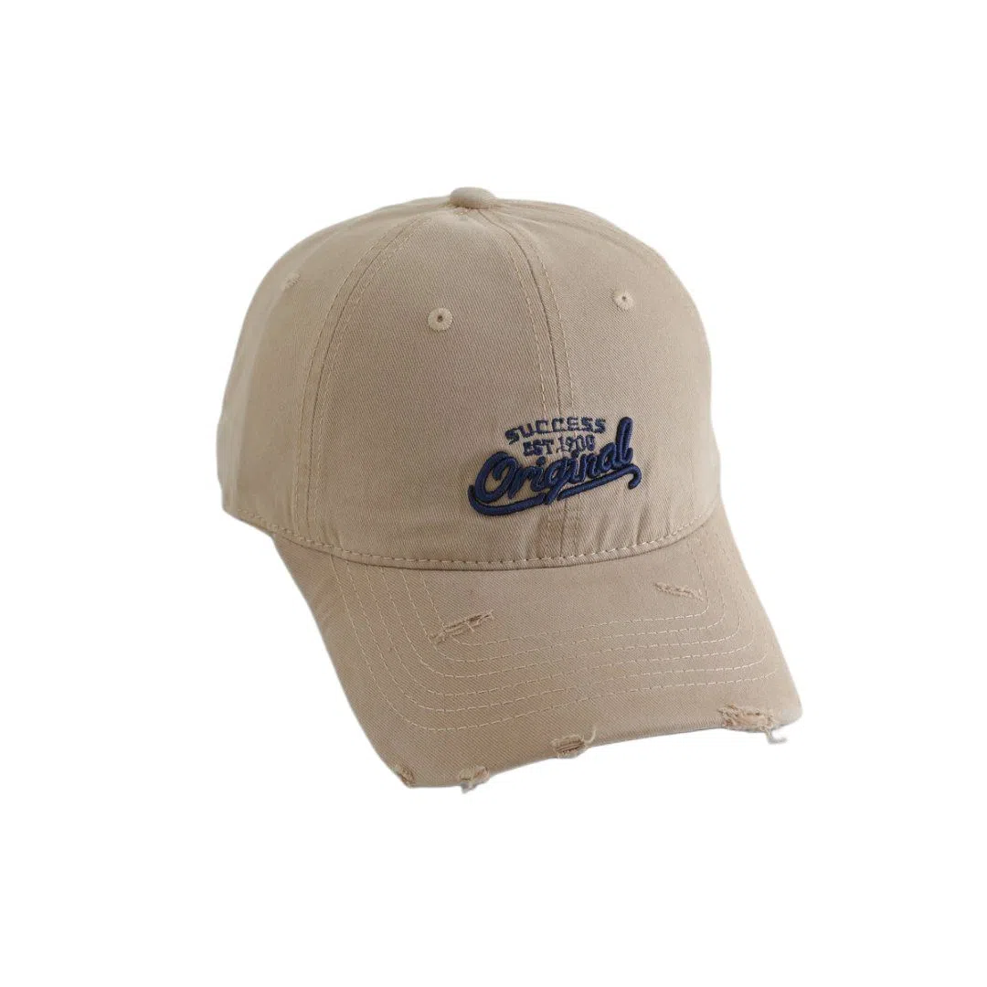 艾佳微 美式破洞刺绣字母时尚通勤遮阳防晒大宽檐 棉 鸭舌帽 男女同款情侣款