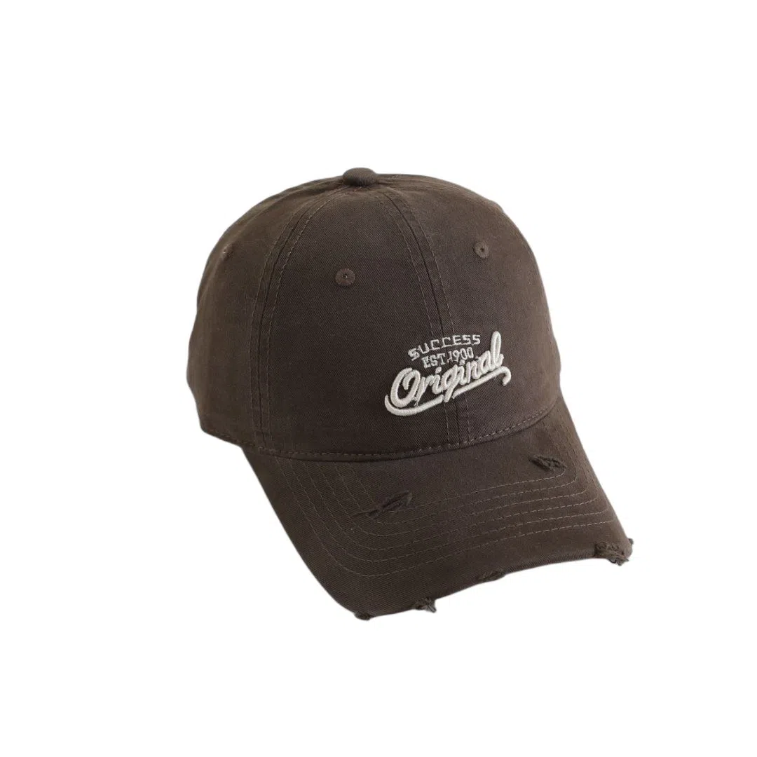 艾佳微 美式破洞刺绣字母时尚通勤遮阳防晒大宽檐 棉 鸭舌帽 男女同款情侣款