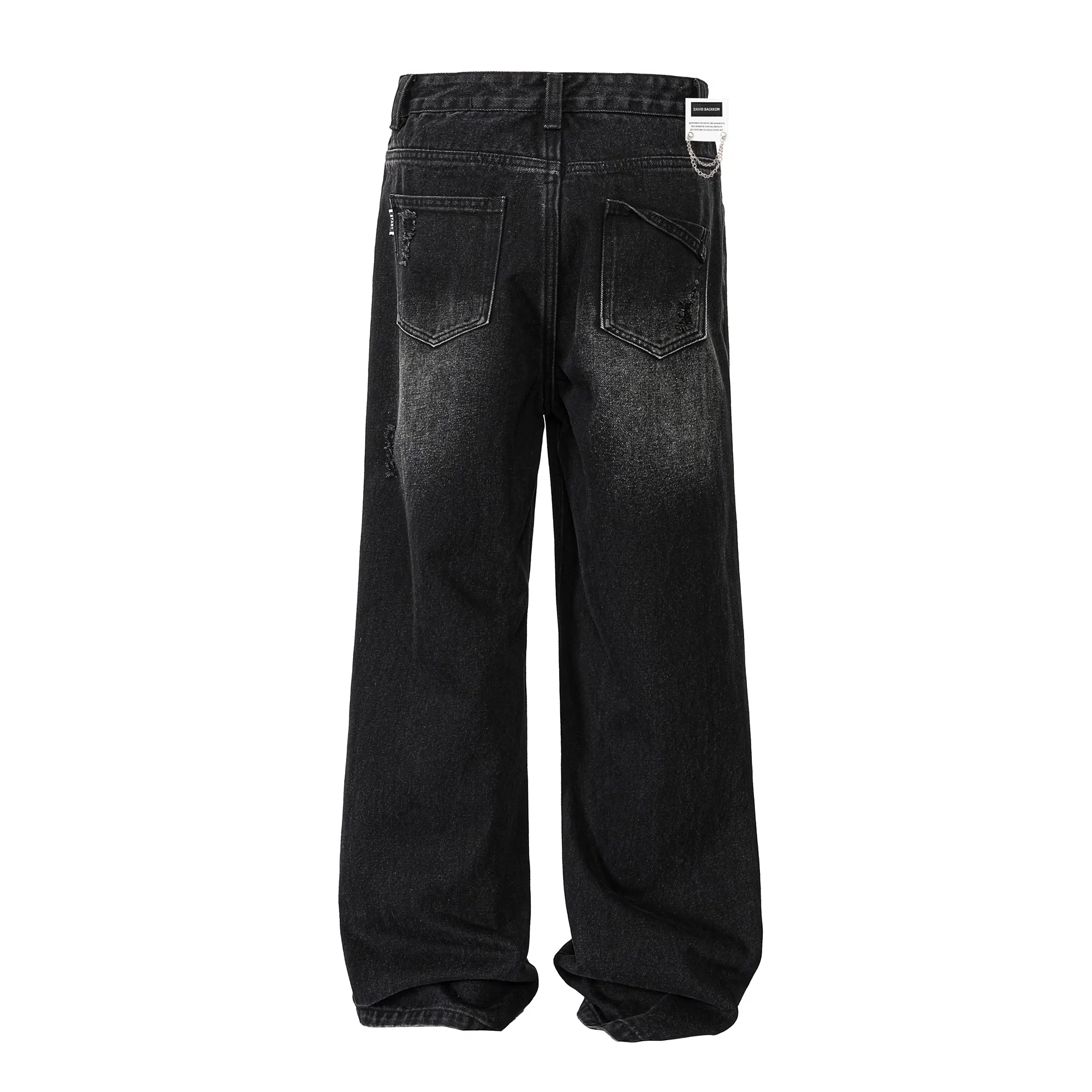 大卫贝肯 美式复古高街风水洗磨破设计舒适亲肤透气直筒长裤通勤百搭垂感休闲中腰宽松破洞牛仔裤 男女同款