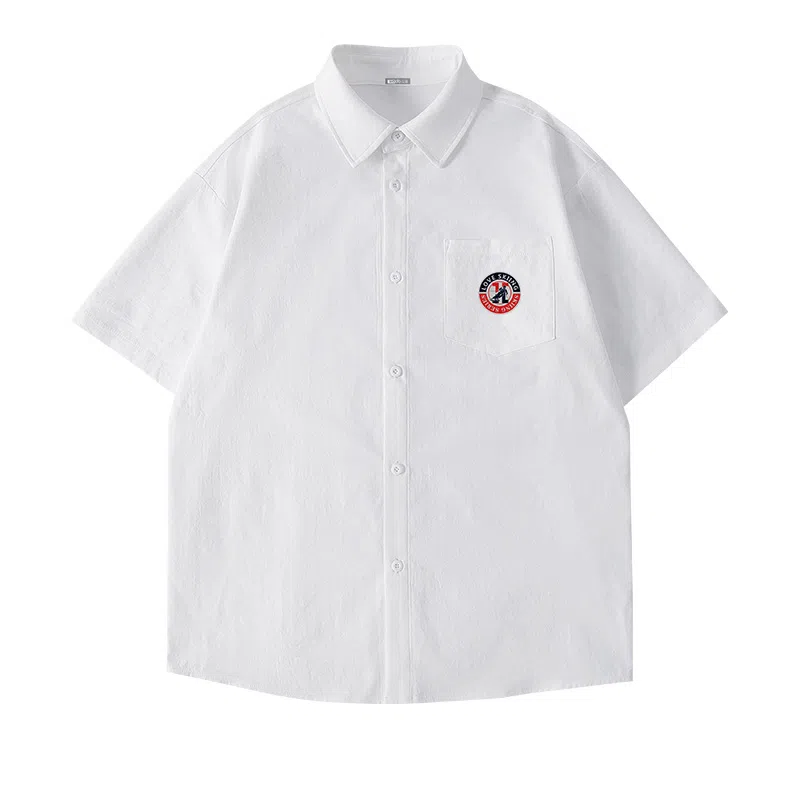 红豆 冰丝凉感顺滑基础款美式复古潮流工装衬衣休闲宽松轻薄透气舒适有型接触凉感百搭宽松纽扣翻领户外短袖衬衫 男女同款
