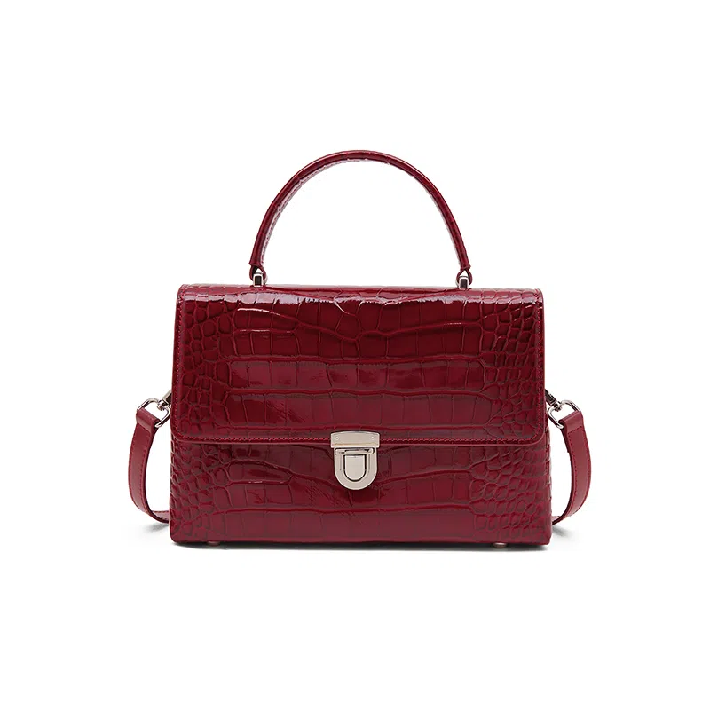 老人头 大气高级感鳄鱼纹小众设计感简约凯莉包 牛皮革 单肩斜挎手提包 常规 女款 黑色/红色/棕色