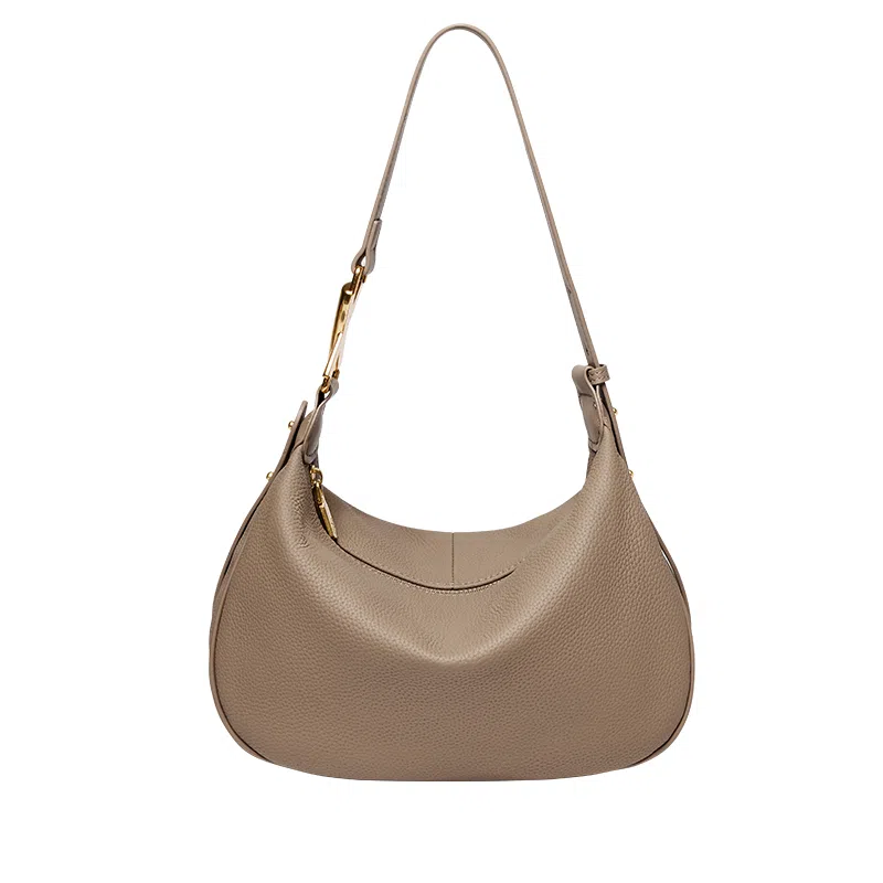 纳兰杜 韩系时尚百搭高级感大容量纯色软皮腋下通勤 头层牛皮拼合成革 饺子包月牙包单肩包 女款 大象灰/咖色