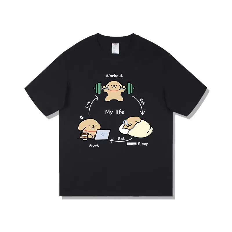 莫代尔 舒适宽松纯棉柔软亲肤百搭休闲气质简约潮流设计感时尚短袖多色可选圆领大学生卫衣外出可穿打底衣 男女同款