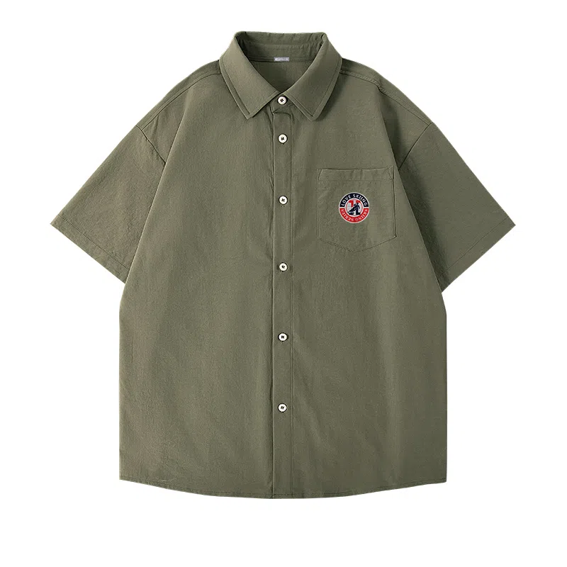 红豆 冰丝凉感顺滑基础款美式复古潮流工装衬衣休闲宽松轻薄透气舒适有型接触凉感百搭宽松纽扣翻领户外短袖衬衫 男女同款