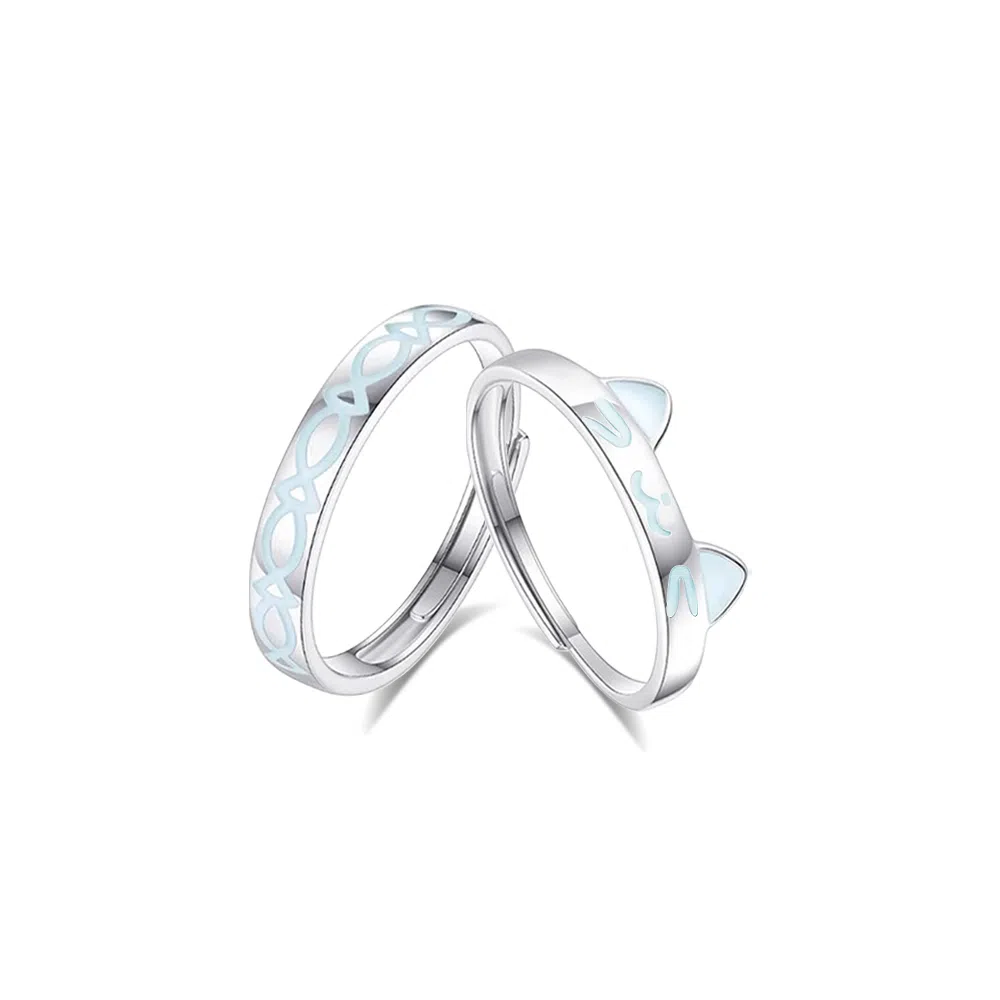 【S999足银纯银|精选高品质】 七七银饰 鱼猫之恋 百搭开口可调节 轻奢简约高级感 表白告白日常通勤  银 戒指 男女同款情侣款