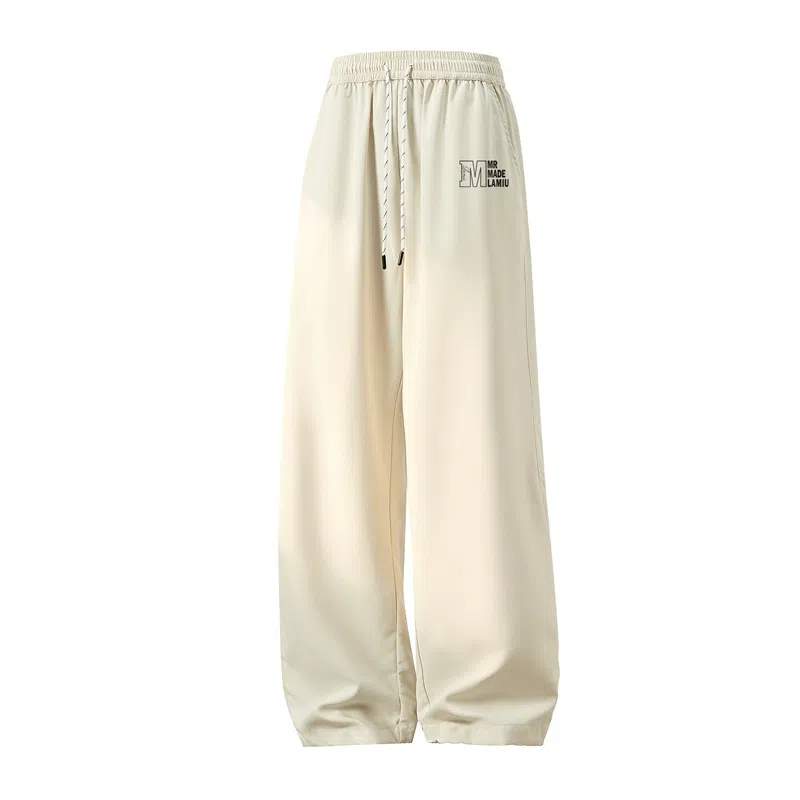 兰缪 美式复古日系简约高街风基础款日常通勤山系户外运动宽松清爽透气潮流柔软百搭亲肤直筒裤长裤垂感系带长裤休闲裤 男女同款