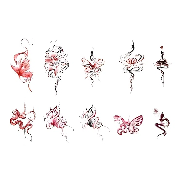 计轩  彼岸花蛇纹身贴 防水持久彩绘