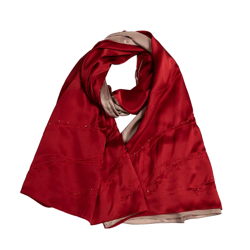 红豆 顺滑亲肤缎面 桑蚕丝 丝巾 女款