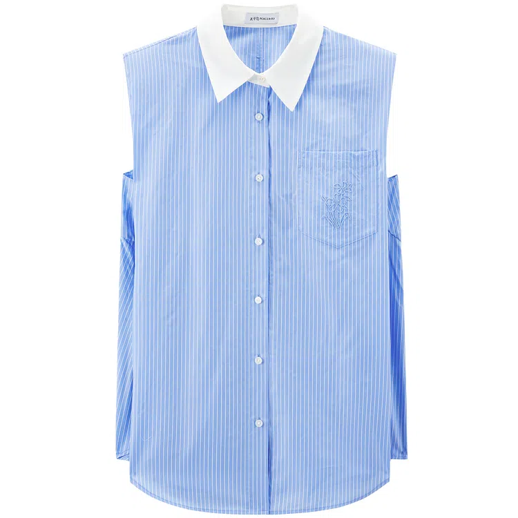 太平鸟 简约条纹翻领无袖衬衫 女款