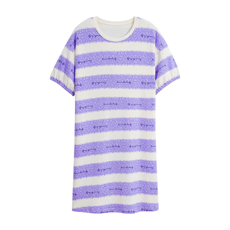 兰缪 缪纯棉睡衣款卡通短袖带胸垫薄款睡裙 女款