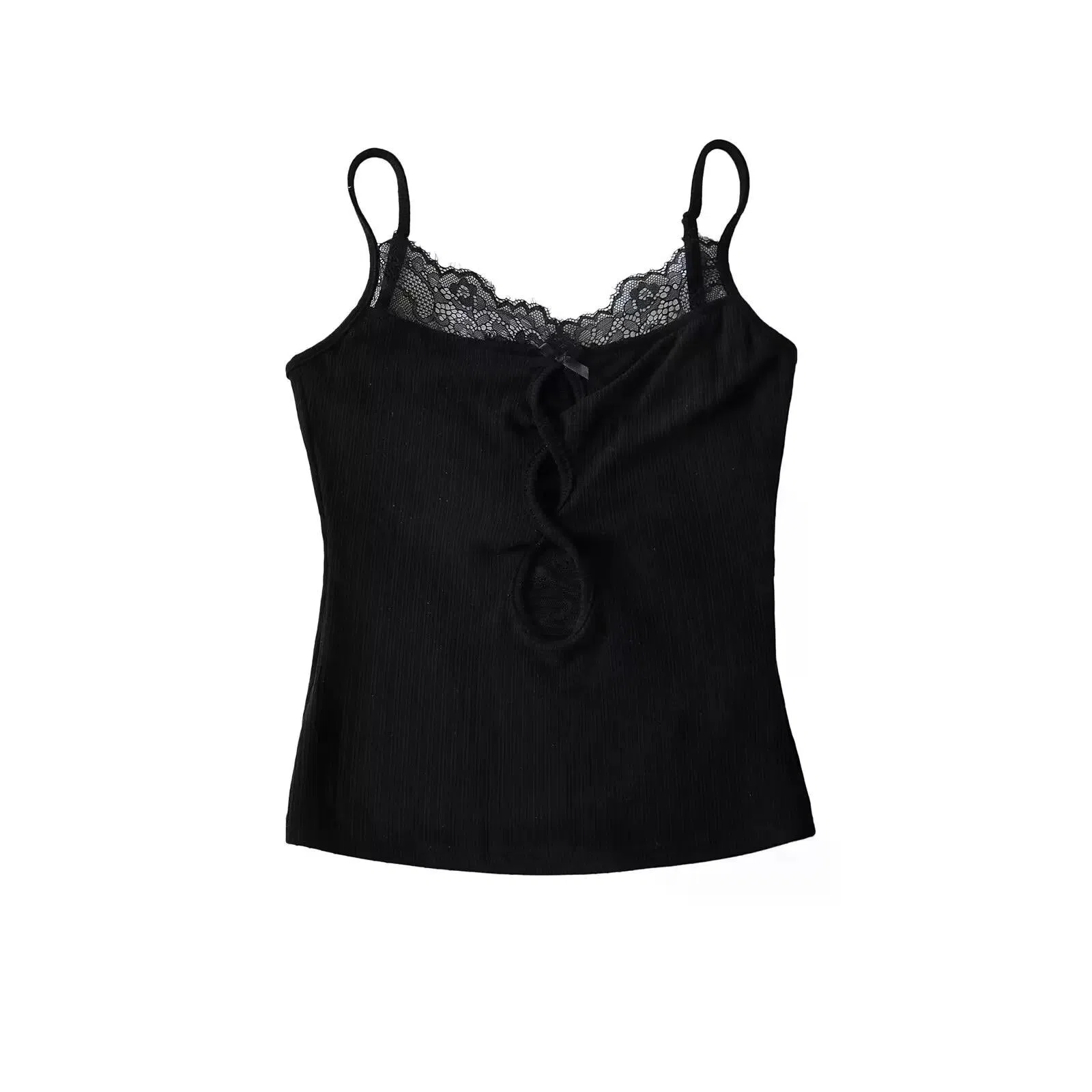 北极绒 蕾丝拼接扭结心机镂空修身吊带 女款