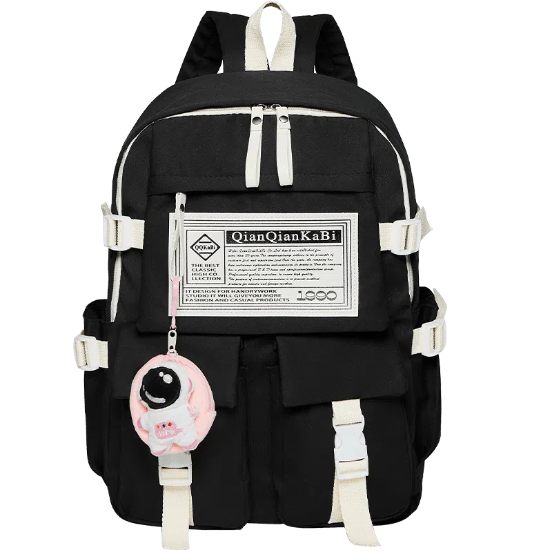 纳兰杜 大容量学生书包轻便潮流通勤双肩包大学生初中生高中生百搭款背包 织物配合成革 电脑包旅行包 大号 女款 米白拼红