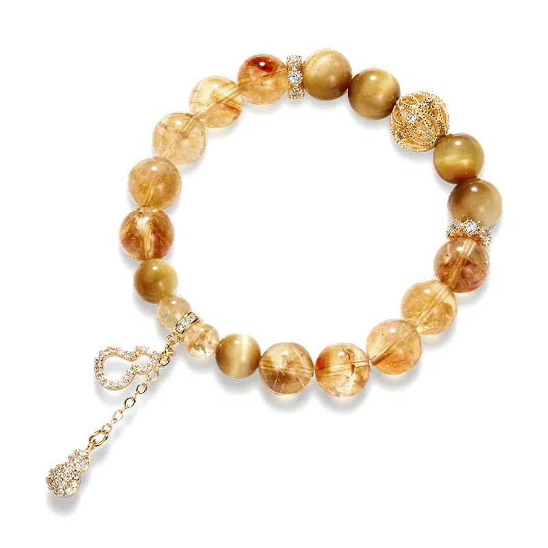 蔻斯琦 【福禄双全 暴富小财神】新中式葫芦 国风文玩盘玩盘串正能量黄塔晶增强运势招财转运本命年顺遂安康 好运 黄水晶 手串 女款