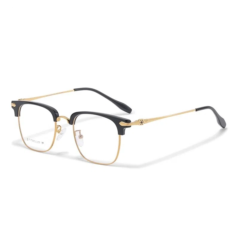 【可配度数】 佐川 时尚黑金半框眼镜 斯文男大近视眼镜 遮脸显脸小 可配防蓝光变色 合金 眉毛框/眉线框 光学镜架 男女同款情侣款