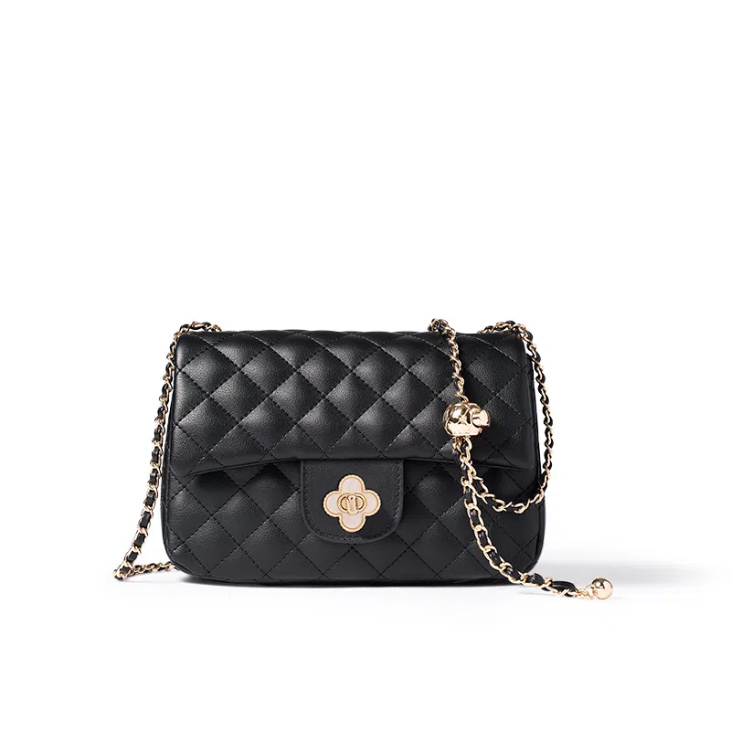 老人头 包包女高颜值小香风菱格锁扣气质优雅精致简约高级感时尚百搭 牛皮 手拎腋下单肩小包链条斜挎包 女款 白色/黑色