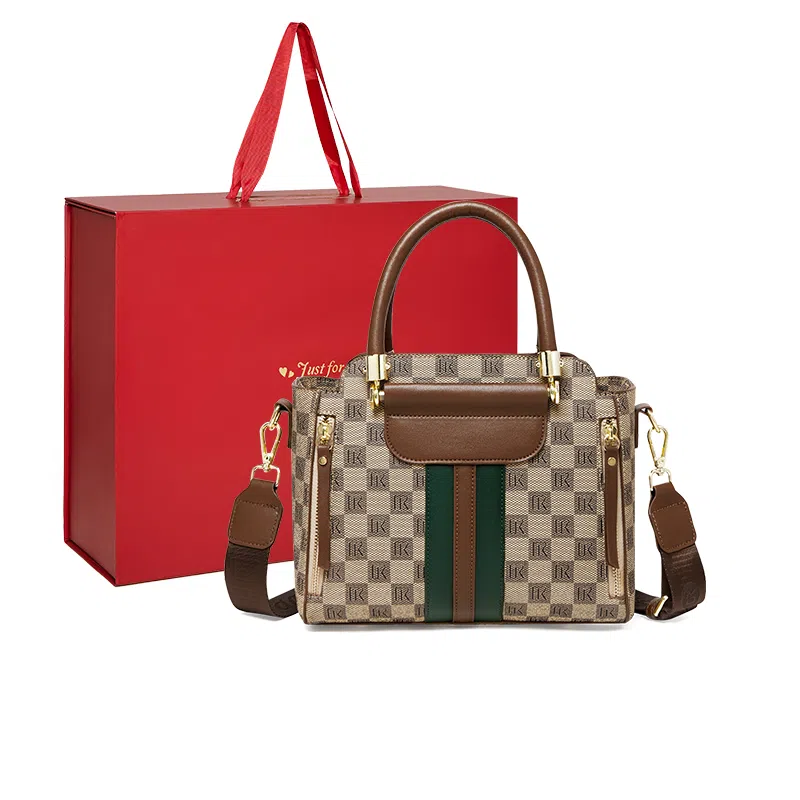 纳兰杜 手提包女优雅气质精致百搭老花经典复古实用妈妈款 合成革 托特包单肩斜挎包 常规 女款 卡其色