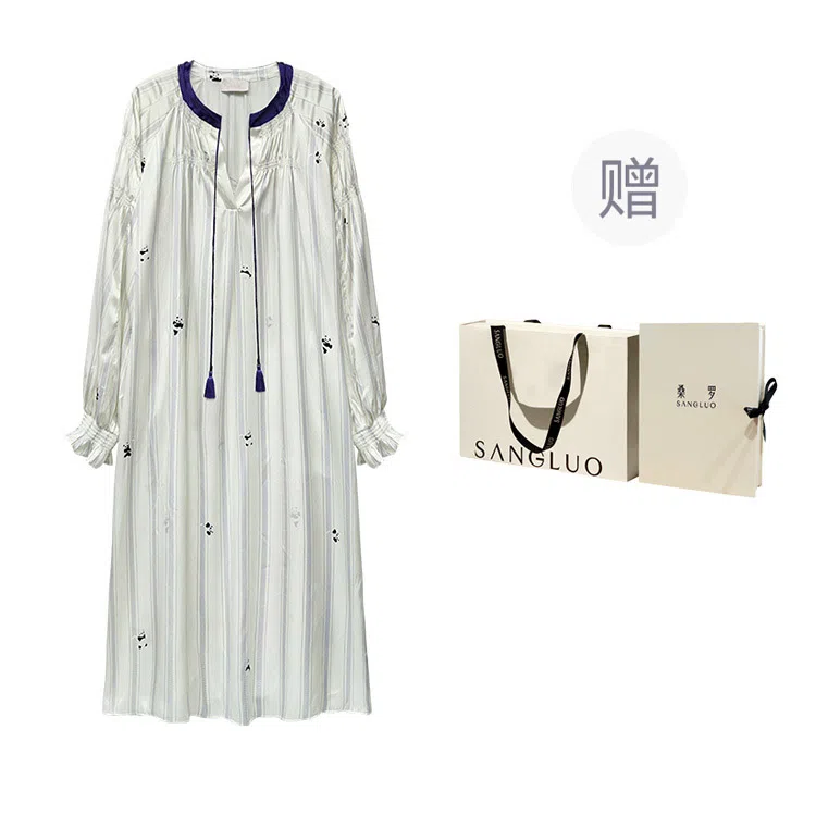 桑罗 熊猫连衣裙印花家居服长袖睡裙 女款 礼盒装