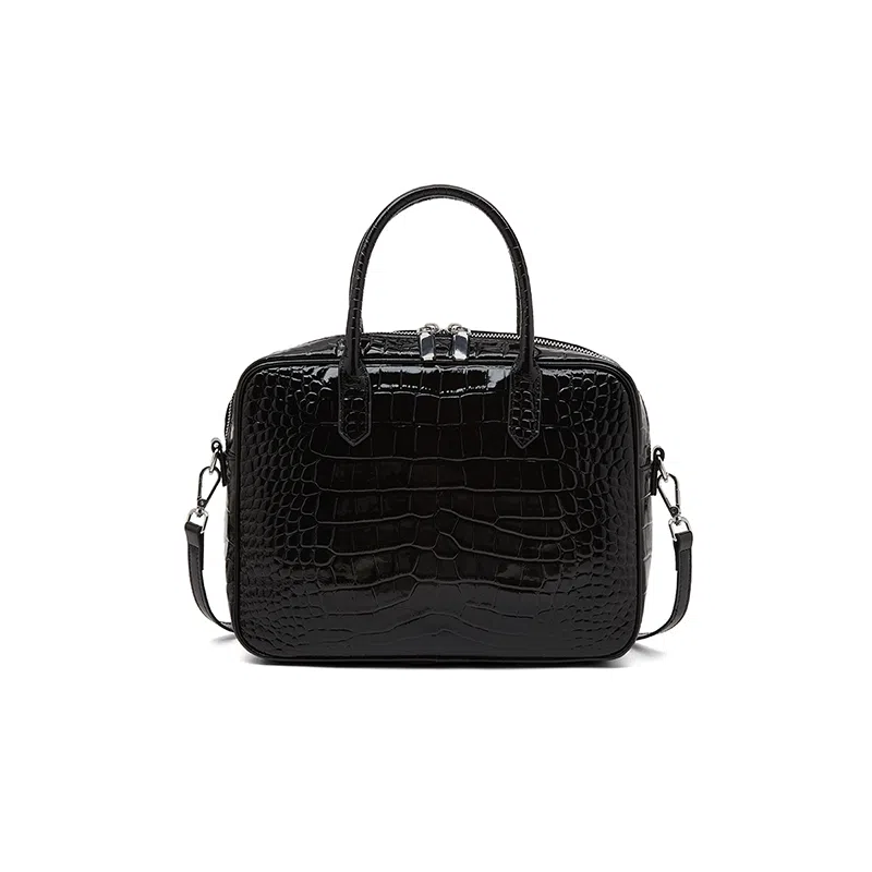 老人头 复古经典鳄鱼纹设计简约时尚单肩斜挎包 牛皮革 手提包 常规 女款 黑色/红色/棕色