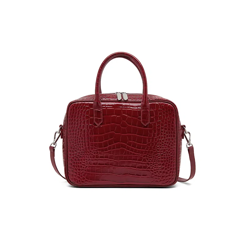 老人头 复古经典鳄鱼纹设计简约时尚单肩斜挎包 牛皮革 手提包 常规 女款 黑色/红色/棕色