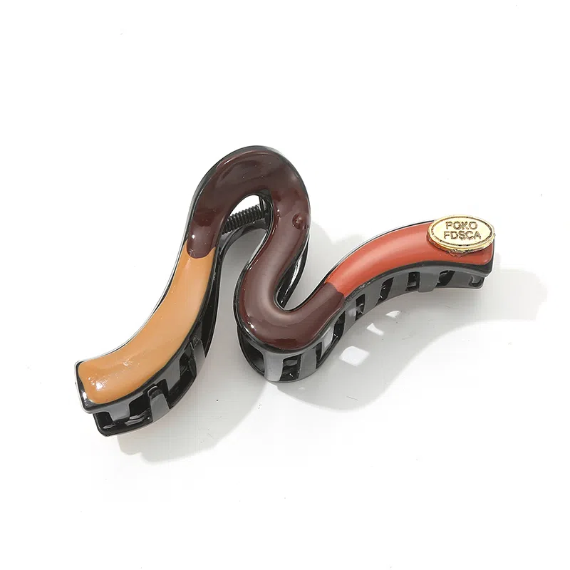 如花梦 撞色波浪珍珠大号抓夹夏日鲨鱼夹 亚克力 发夹 女款