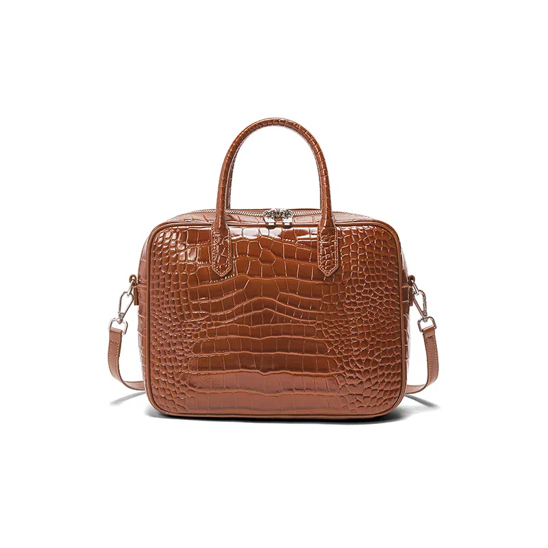 老人头 复古经典鳄鱼纹设计简约时尚单肩斜挎包 牛皮革 手提包 常规 女款 黑色/红色/棕色