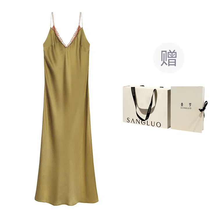 桑罗 真丝法式复古柔软蕾丝拼接无袖睡裙 女款 礼盒装