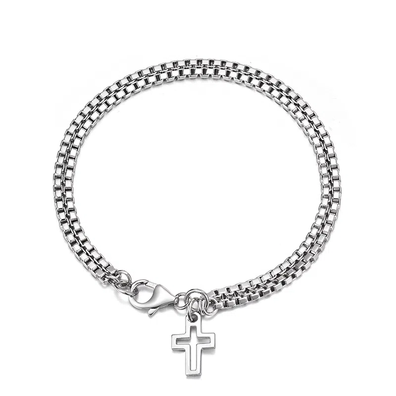 IDEAGEMER Cross Box Chain Bracelet 925 Silver