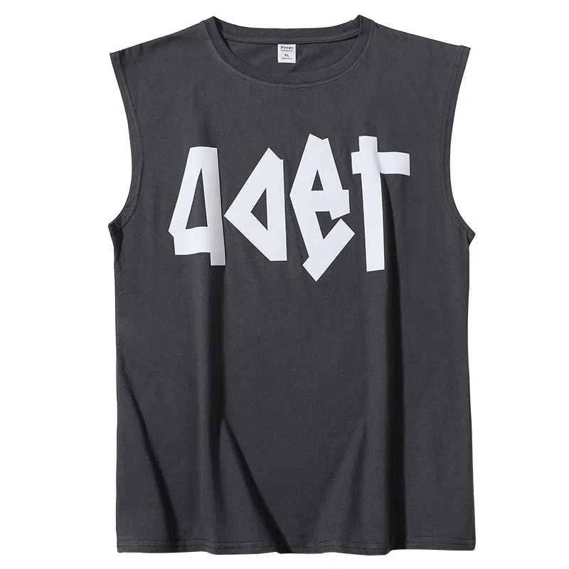 乱步 美式宽松不规则字母设计植绒印花休闲慵懒夏日凉感纯棉青少年学生无袖背心 男女同款