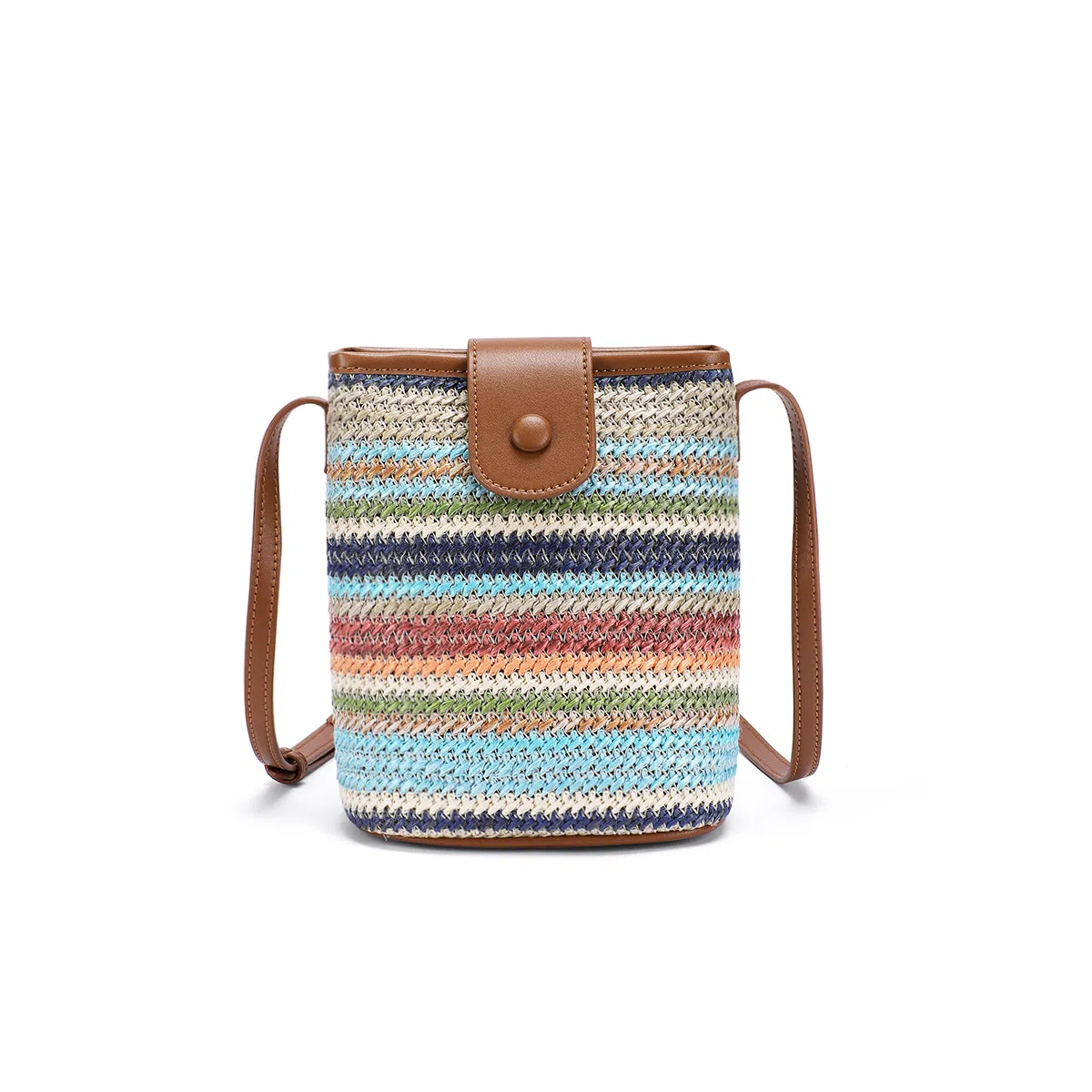 红蜻蜓 小众清新休闲出游度假撞色编织 织物拼合成革 编织小包 小号 女款 彩虹色