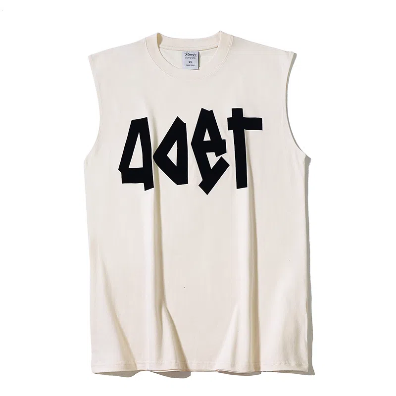 乱步 美式宽松不规则字母设计植绒印花休闲慵懒夏日凉感纯棉青少年学生无袖背心 男女同款