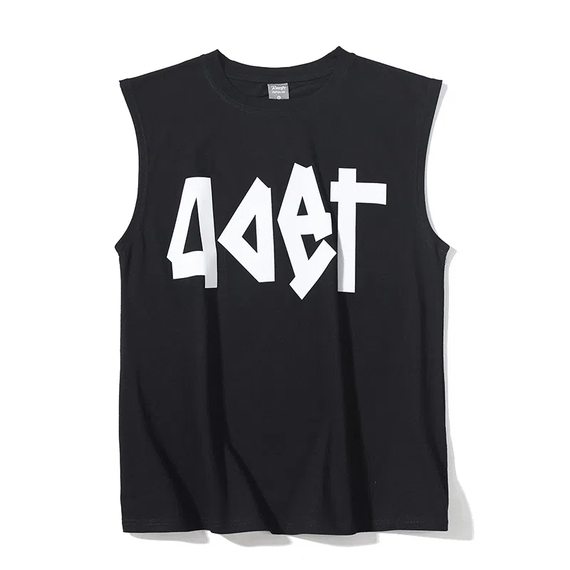乱步 美式宽松不规则字母设计植绒印花休闲慵懒夏日凉感纯棉青少年学生无袖背心 男女同款