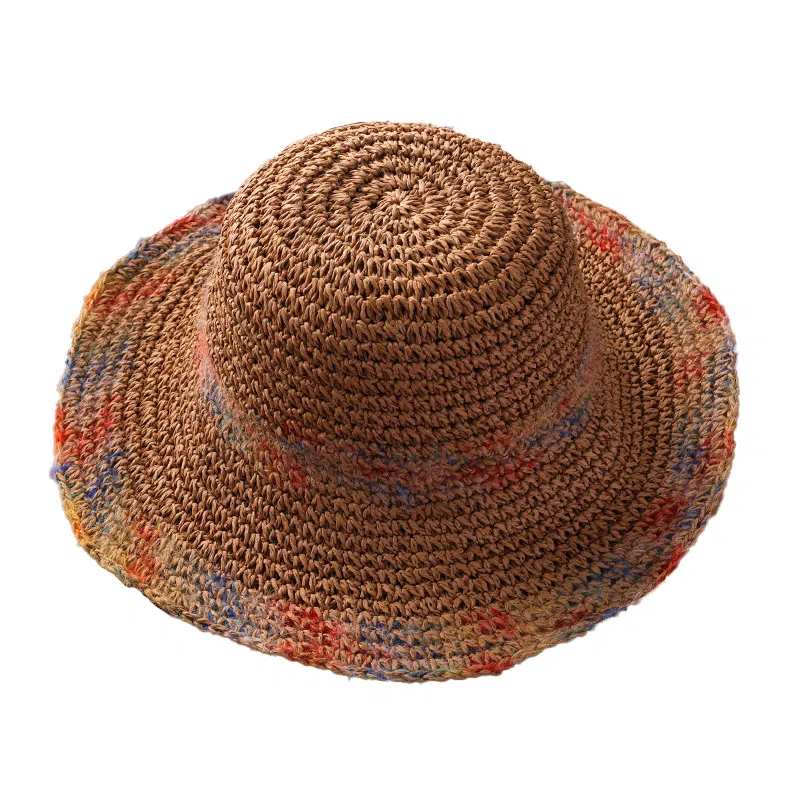 祎步康 彩色编织海边度假透气镂空大帽檐防紫外线遮阳 草编 渔夫帽 女款