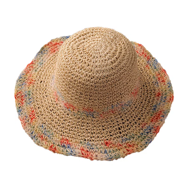 祎步康 彩色编织海边度假透气镂空大帽檐防紫外线遮阳 草编 渔夫帽 女款