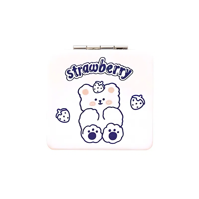 轻迎 小熊兔子化妆镜卡通桌面便携随身补妆镜双面折折叠镜宿舍旅行镜子