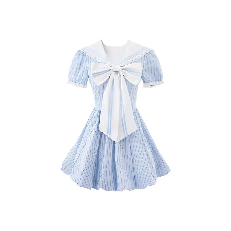 SY Sweet Academy Navy Collar Striped Bow Dress