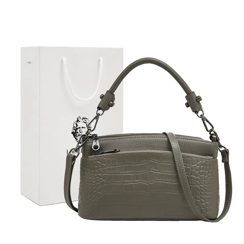 老人头 质感 牛皮 腋下斜挎包 常规 男款 灰色/黑色